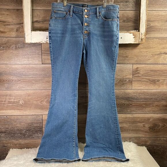 J Crew Full-Length Flare Leg 5 Button Stretch Jeans 30 Size 10 Blue - Picture 2 of 13